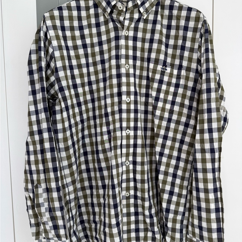 Fish Hippie-Mens Checkered Shirt - Navy, White, and Green
